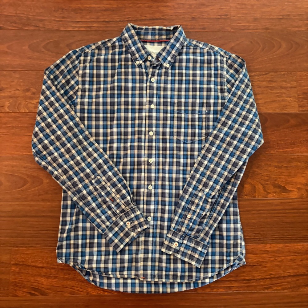 Aeropostale Mens Shirt Size Medium Blue White Plaid Long Sleeve Button Down Top